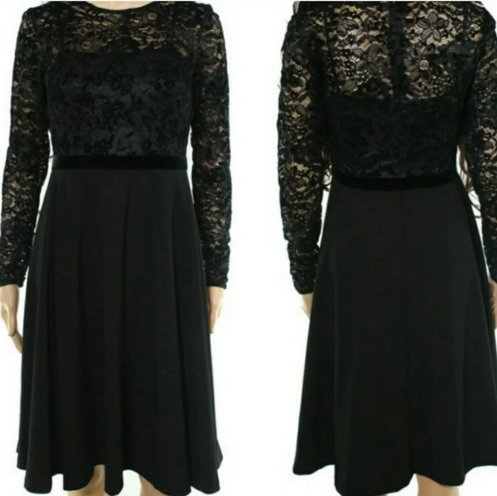 NEW Ralph Lauren Lace Bodice Dress Fit & Flare Long Sleeve Elegant Designer Chic - Picture 1 of 15